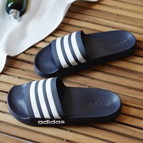 navy adidas slides
